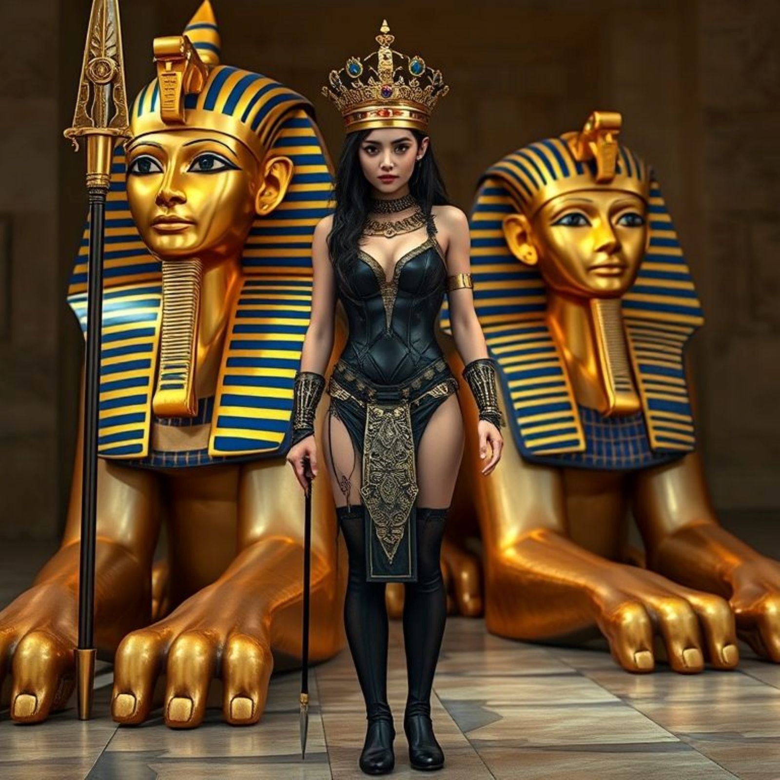 A realistic girl whole body view with magnificent Tutankhame...