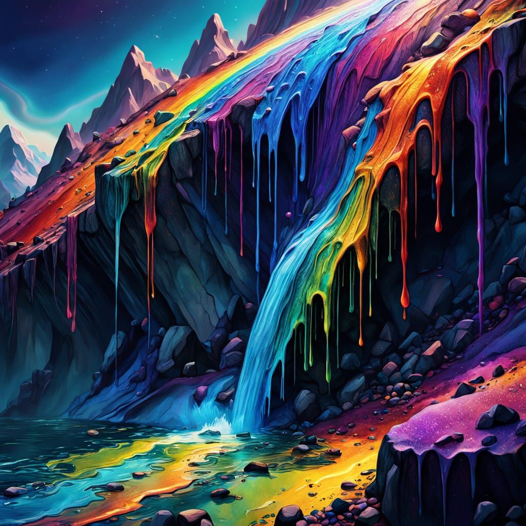 A RAINBOW MELTING OVER THE MOUNTAIN DRIPPING COLORS   by @gypsy