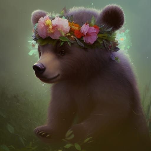 Cute baby bear with a flower crown