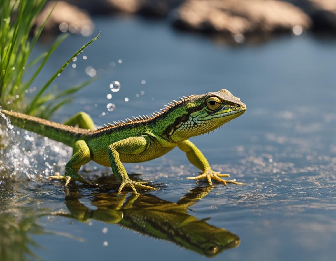 Jesus Christ Lizard Running on Water: Macrophoto
