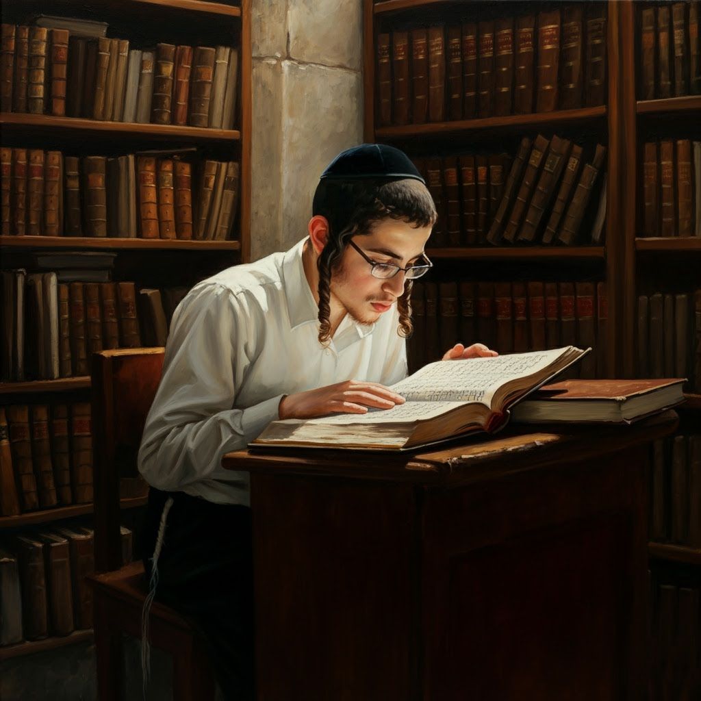 Young Scholar Studying in Beit Midrash, Inspired by Historic...