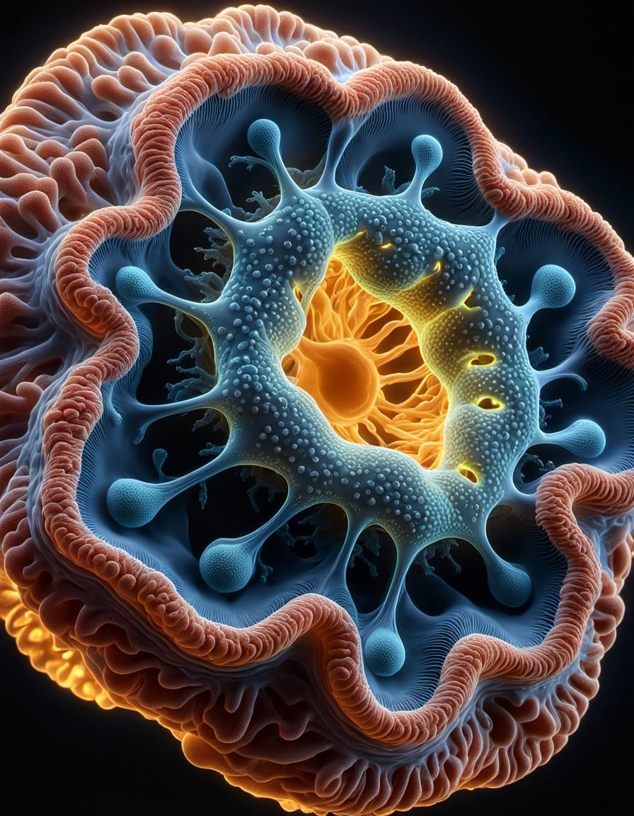 3D model of a  brain-eating amoeba under a microscope (Acanthamoeba spp.).  by @A C Buxton Mixed Media Artist