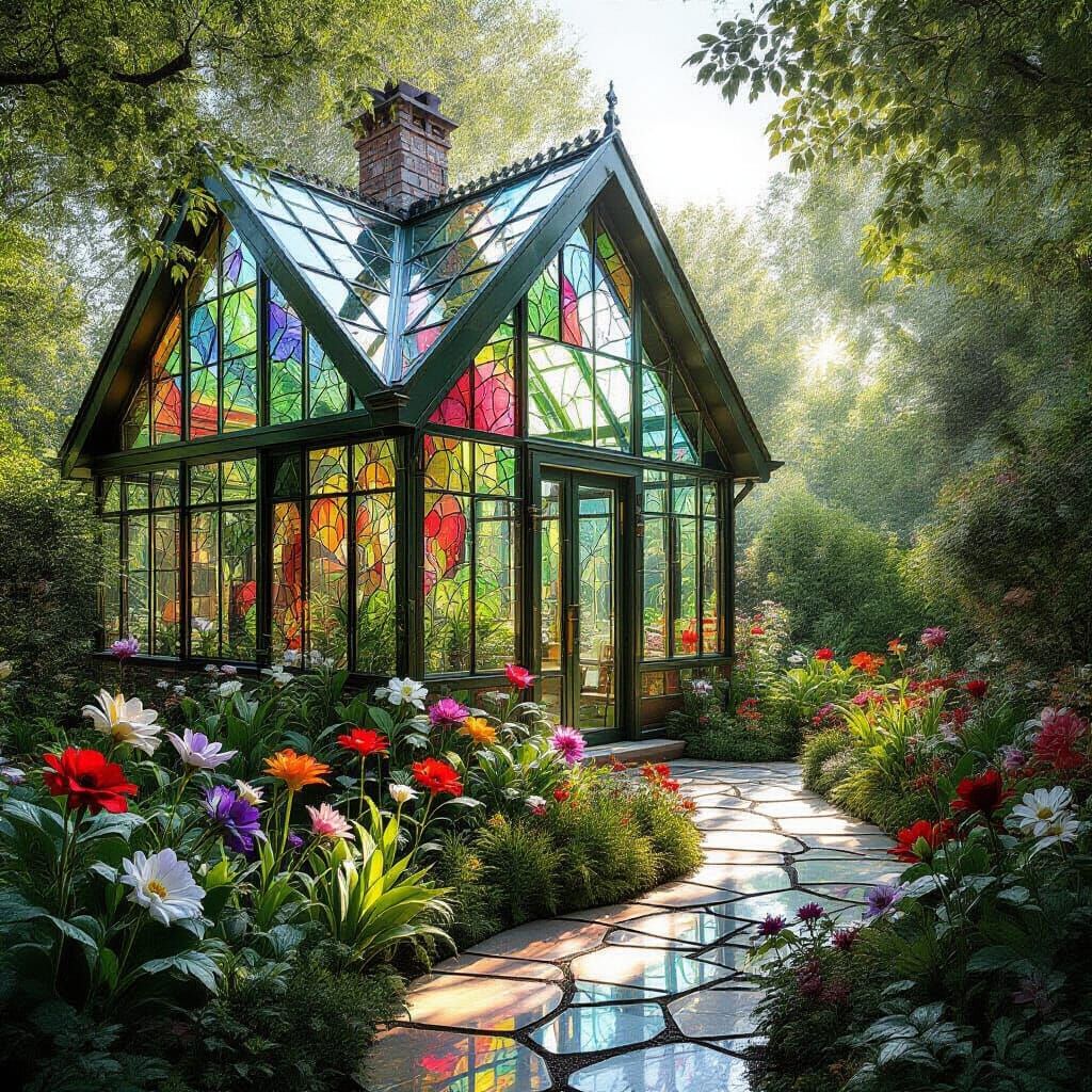 Glass House With Glass Garden and Rainbow Prisms
