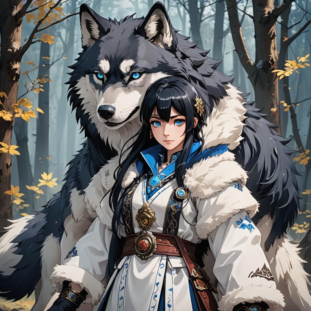 Wolf Costume Anime Character in Cel-Shaded Style