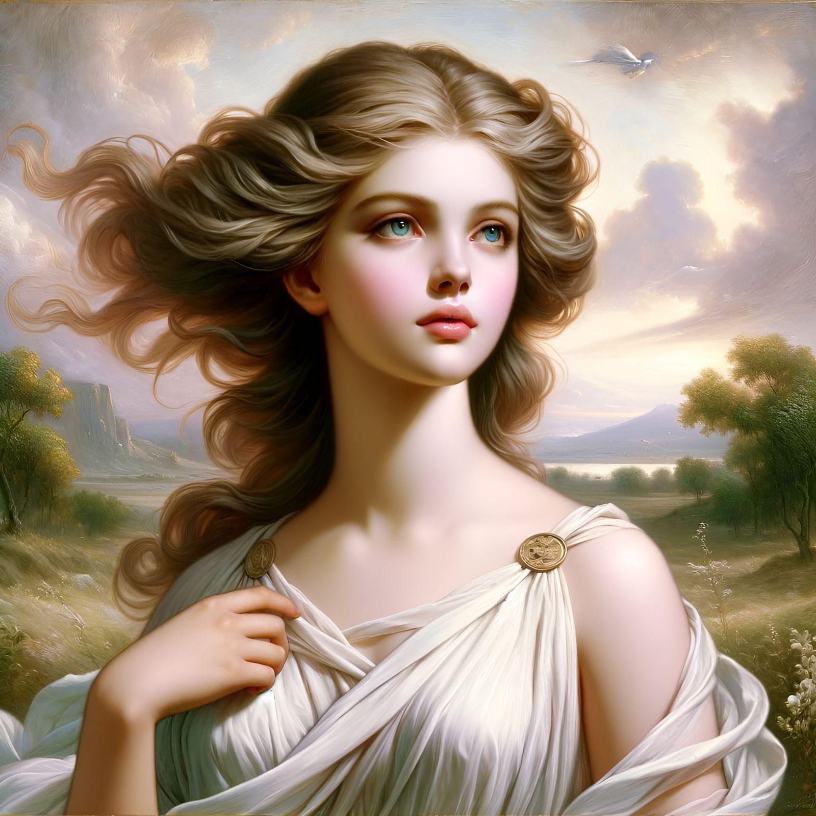 Oil painting of Goddess Seraphina the goddess embodies eternal youth ...