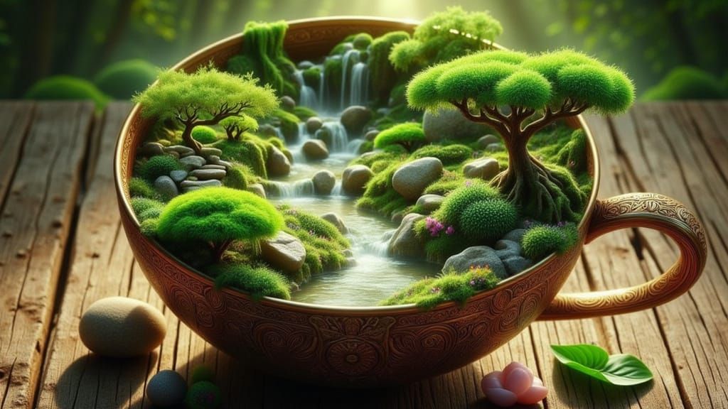 a japanese zen garden within a tea cup.<lora:FiosTeacupRealms:1.0>