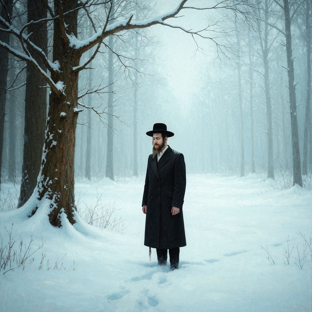Hassidic Man in Frozen White Forest