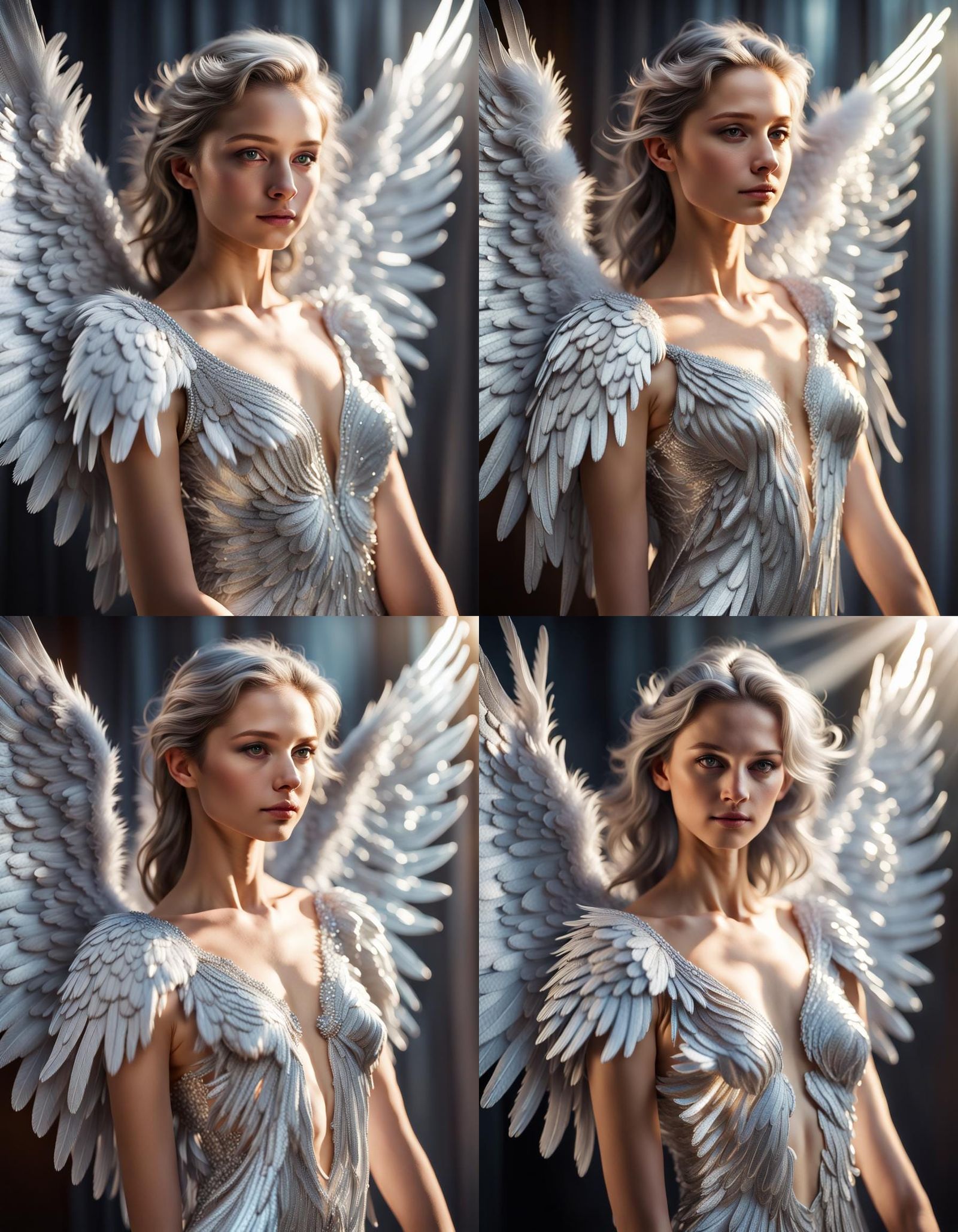 Fluffy Winged Silver Angel