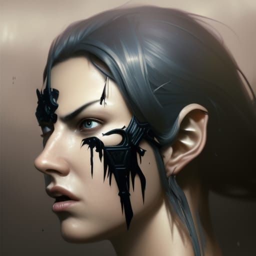 Halforc female, grey skin, black hair, a masterpiece, 8k res...