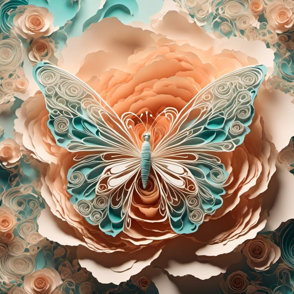  <lora:volumi:1.0> butterfly atop rose mixed-media mixed with paper art by Minjae Lee