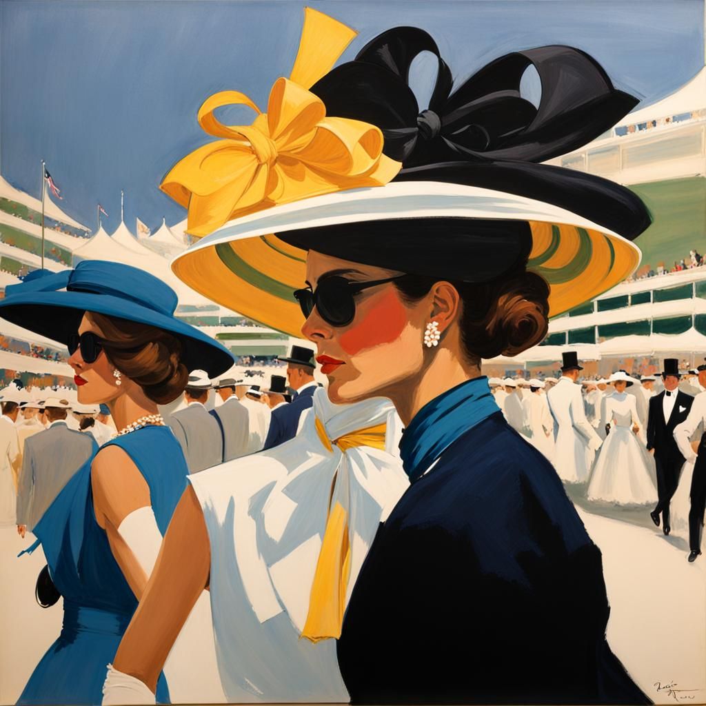René Gruau fashion illustration ,Royal Ascot Ladies Day , ve...