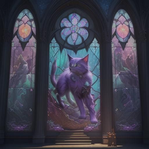 Beautiful stained glass of cats detailed matte painting, dee...