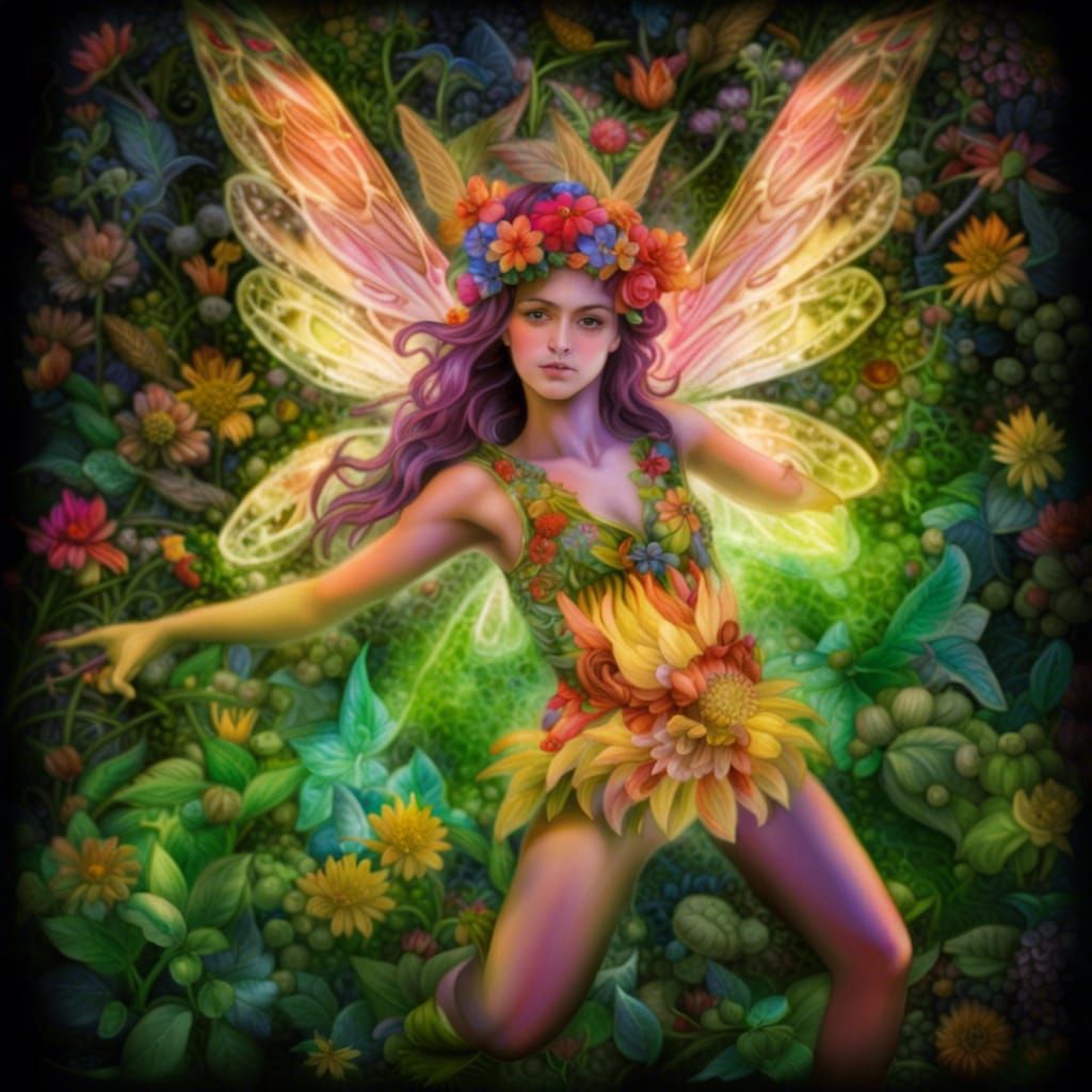 Psychedelic Flower Fairies in Stained Glass