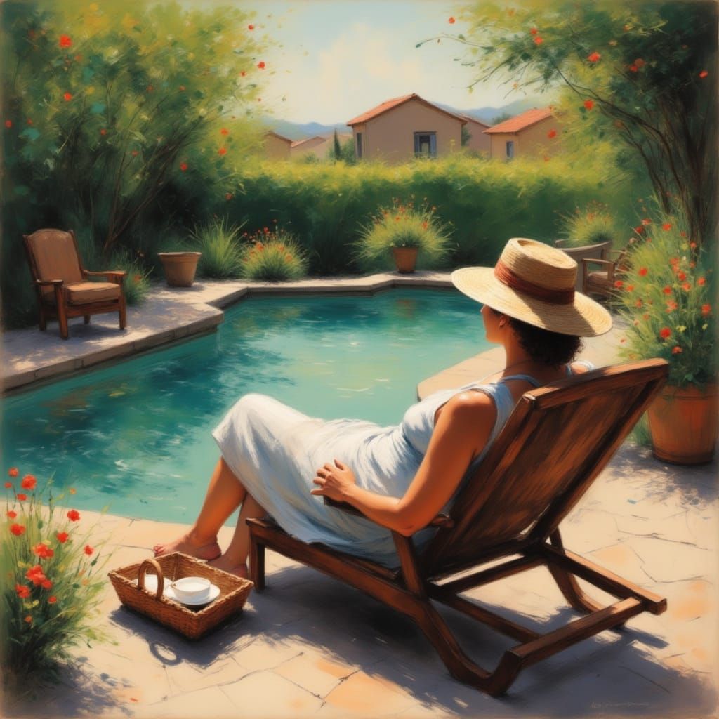 <lora:Morgane:1.0> Woman relaxing on the patio