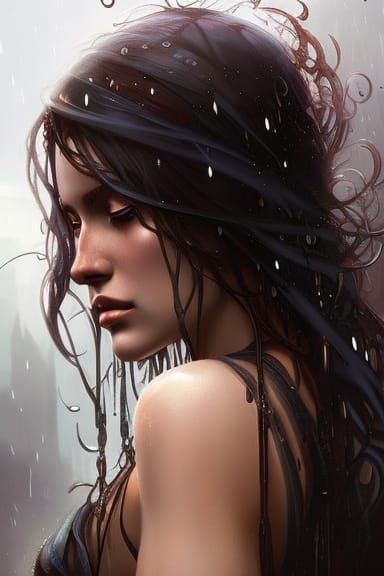 Pretty brunette in the rain. - AI Generated Artwork - NightCafe Creator