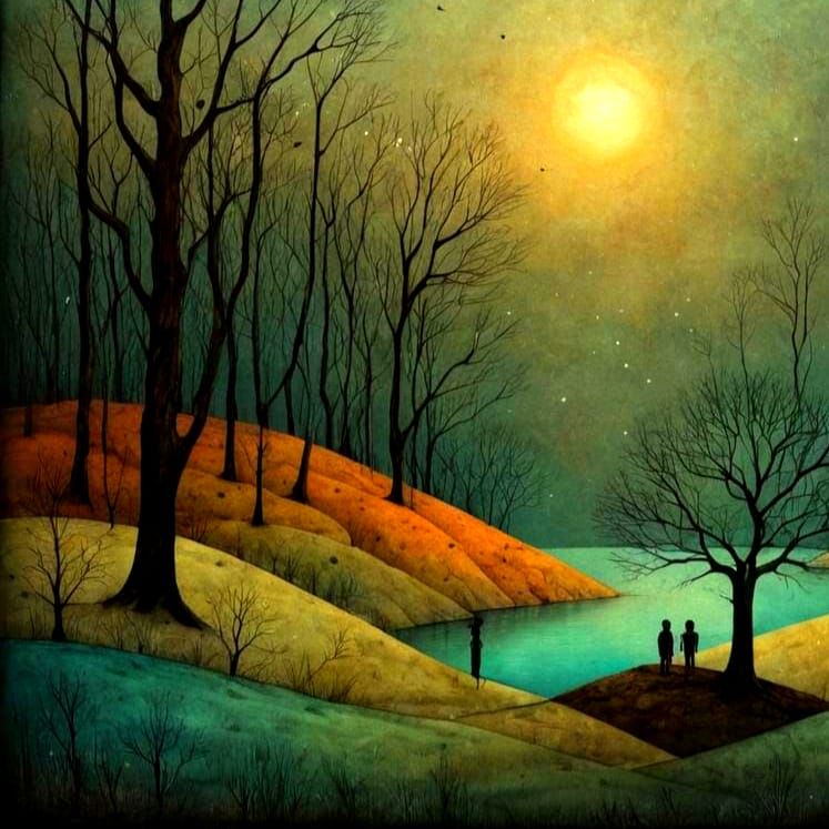 Surreal Landscape in Folk Art Style