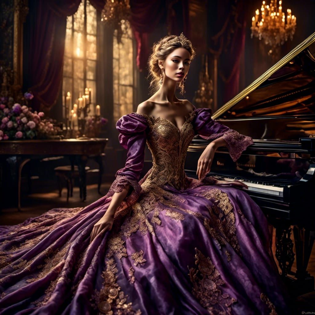 <lora:Decadence:1.0> <lora:MakeItPretty:1.0> Divine white beautiful decadent radiant vibrant Stunning sensual romantic Princess dressed in p...