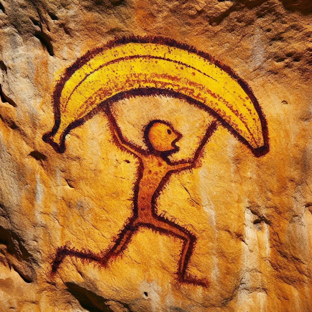 MegaBanana used as Umbrella by Cavemen