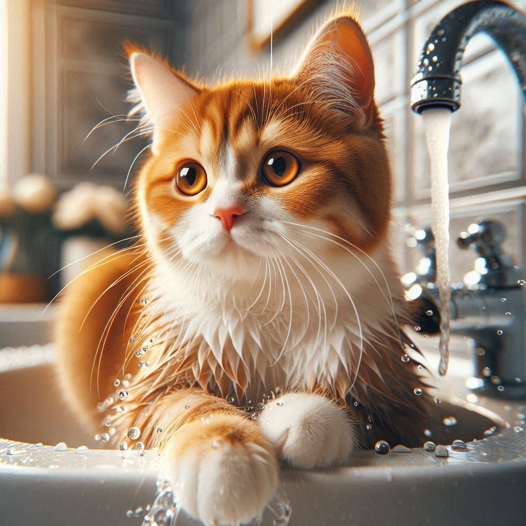Cat enjoying water