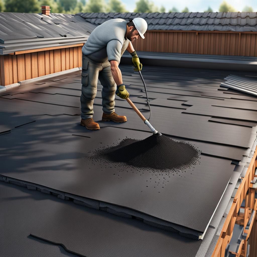 A roofcreator working with bitumen and warmer to fix the roo...