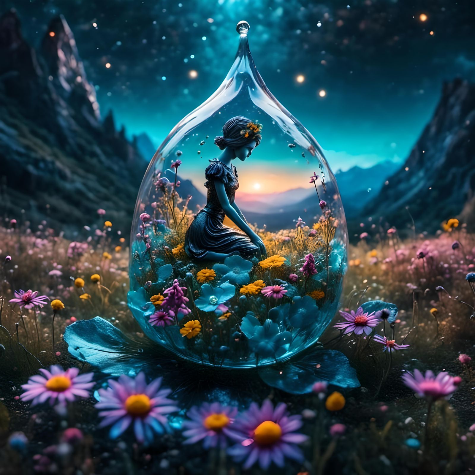 <lora:Night Sparkle:1.0> single fairy in a field of wildflow...