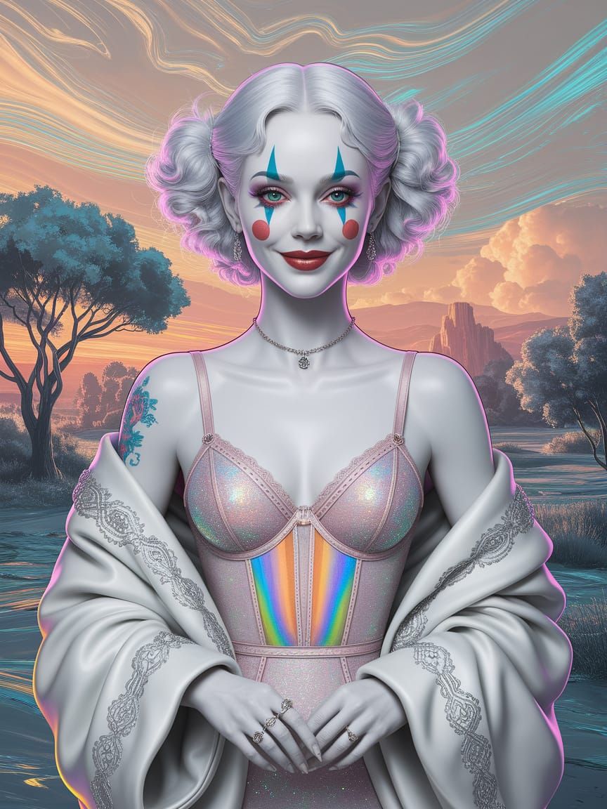 Sparkle Rainbow Girl in Impressionistic Western Landscape