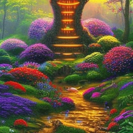 magical clock in a fairy forest, cozy