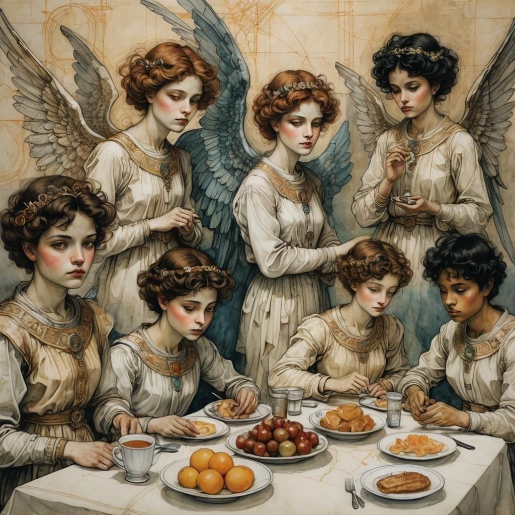 Four Mortals, Three Angels at Breakfast