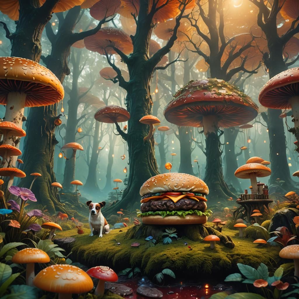 Burger Mushroom Forest and Dog