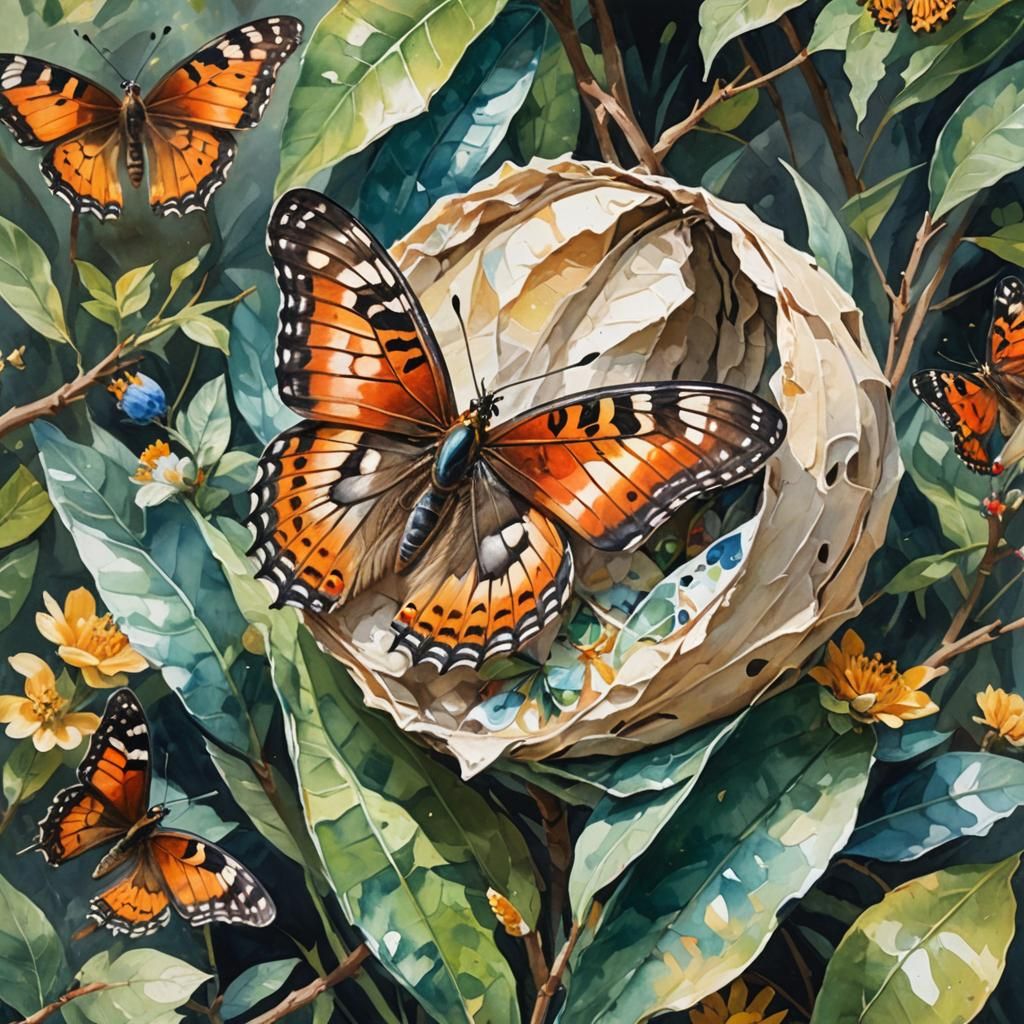Butterfly exiting a cocoon AI Generated Artwork NightCafe Creator
