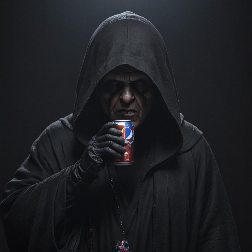 dark sidious drinking a pepsi for an advertising poster