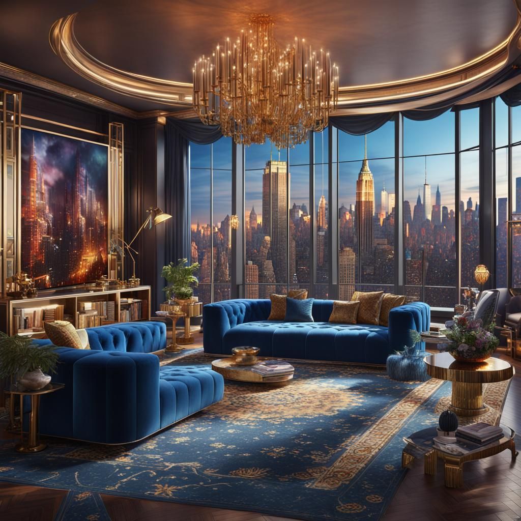 Interior of a New York penthouse. Maximalist interior design...