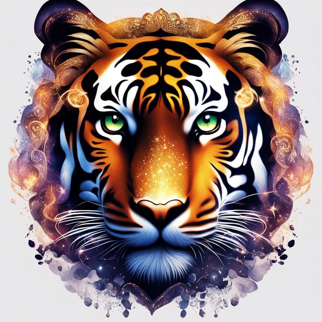 Magical Tiger with Glowing Text Art