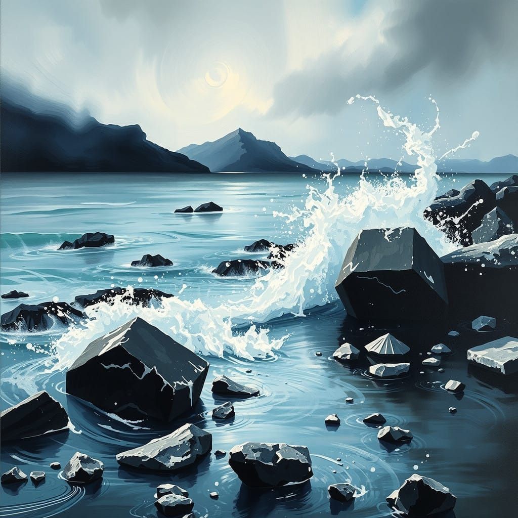 Turmoil at the Water's Edge - Expressionist Action Painting