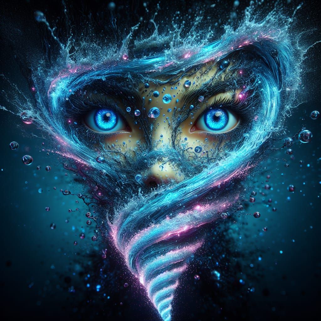 Surreal Portrait of a beautiful lady formed from tornado-sized waterspout