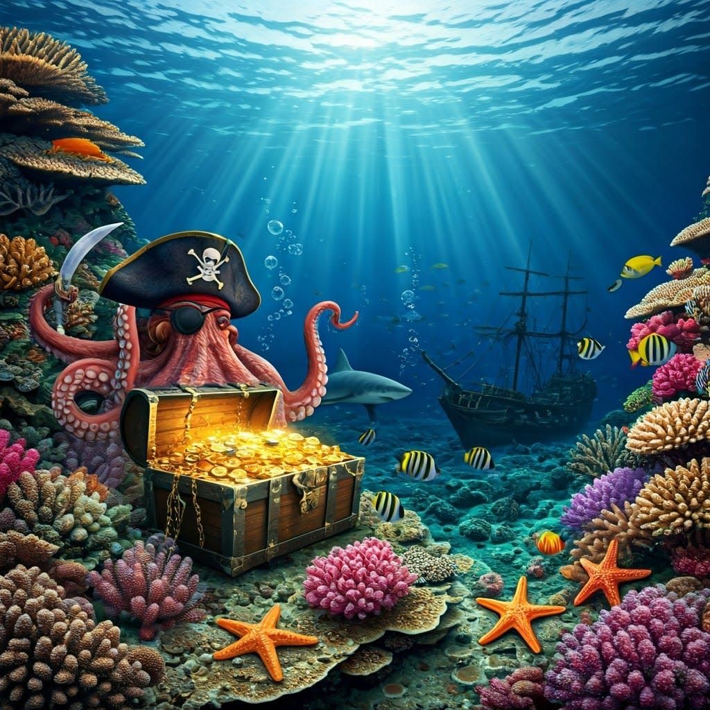 the realistic photograph in very high resolution and very detailed must represent a tropical coral reef ...  by @Atatorus