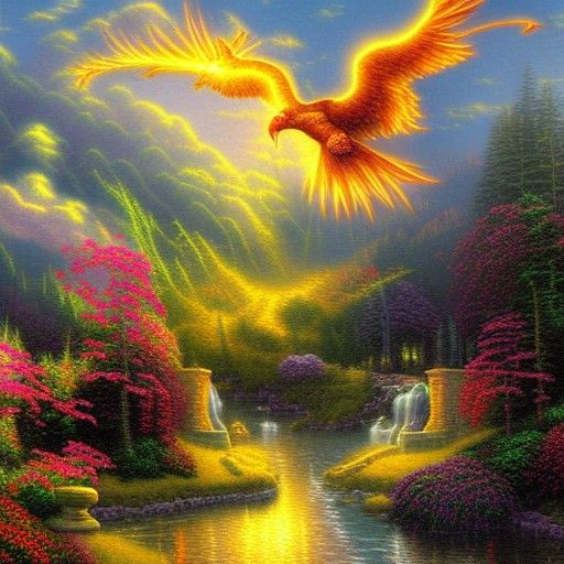 Portrait of the Phoenix Rising again by the sun ethereal fan...