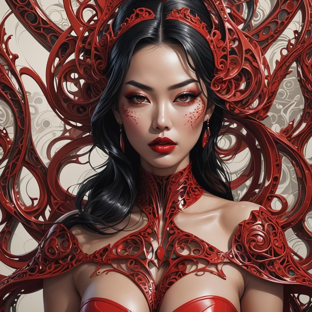 ((((huge décolletage)))) closeup, ironic sneer, Highly detai...