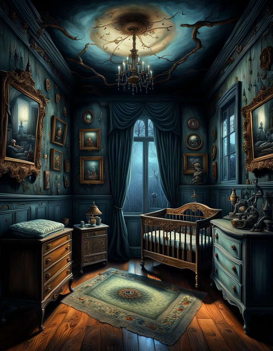 surrealist painting the haunted nursery