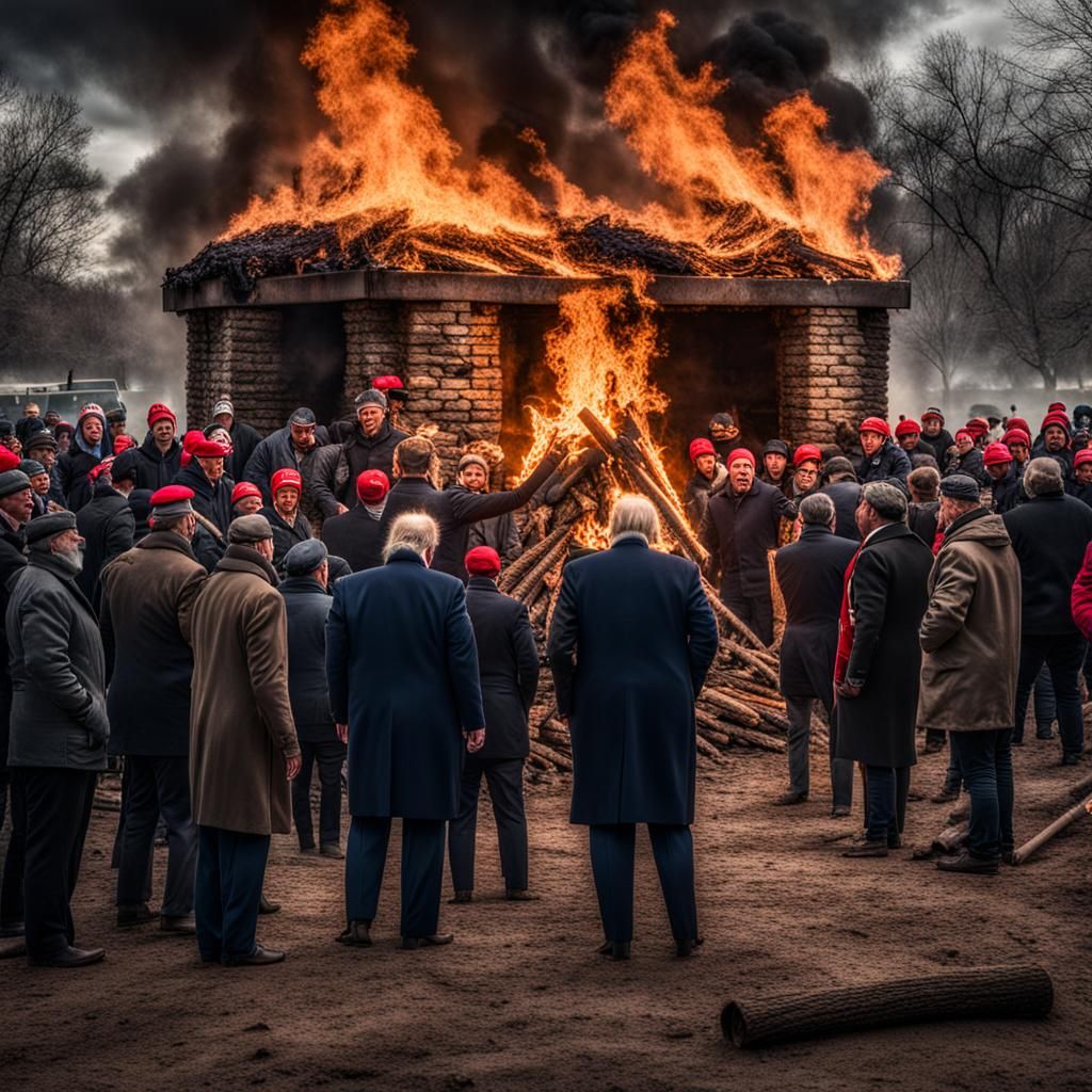 Donald Trump preventing people from putting out a bonfire