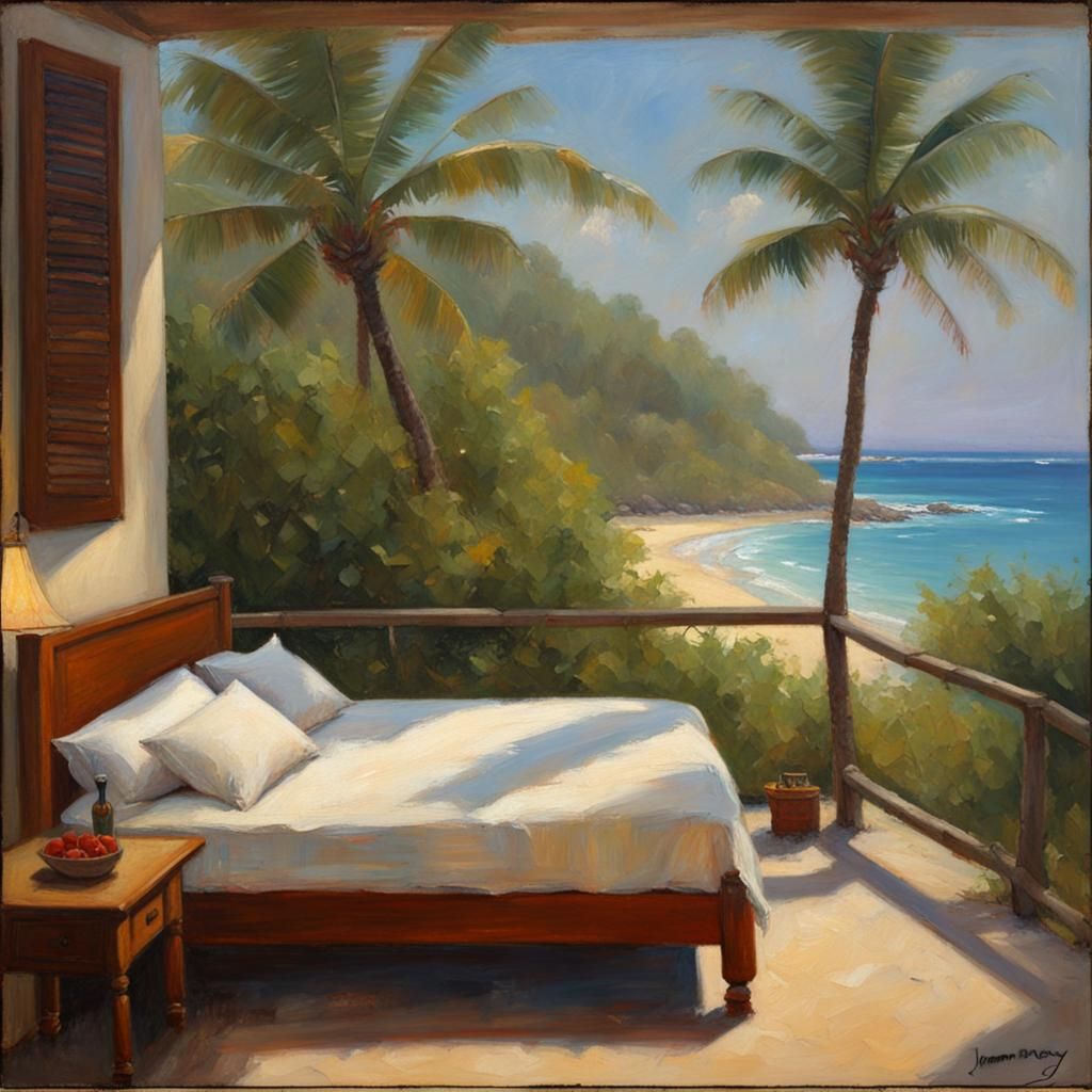 Beautiful room looking at a beach.