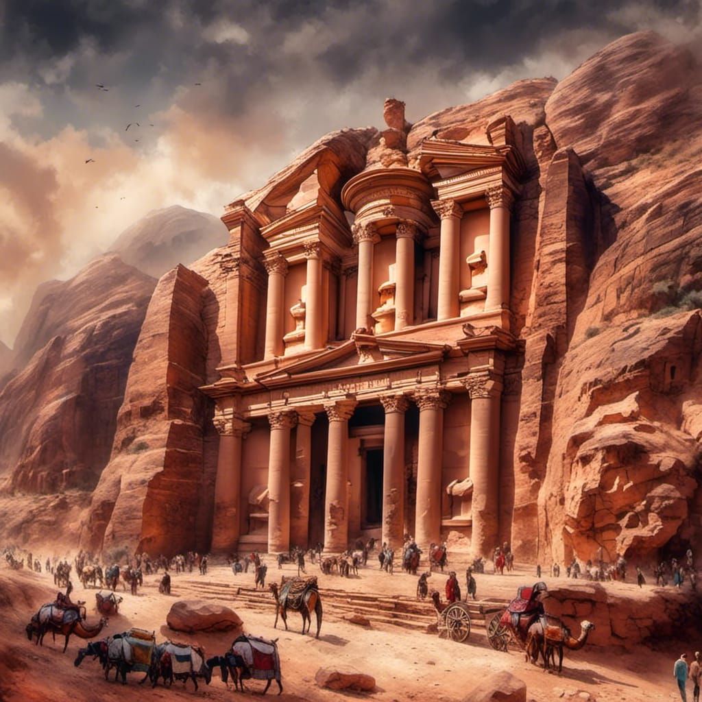  <lora:Artistic mash-up:1.0> a beautiful painting of Petra when it was first built.  by @Dantonio