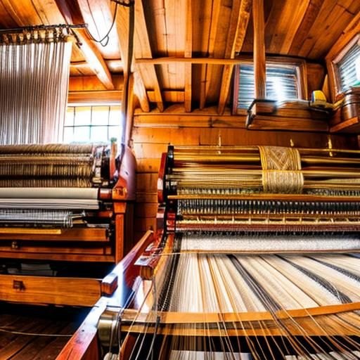 Highly Detailed Jacquard Loom making Damask in a Small Room