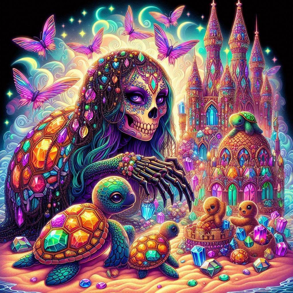 sea turtle & baby sea turtles playing