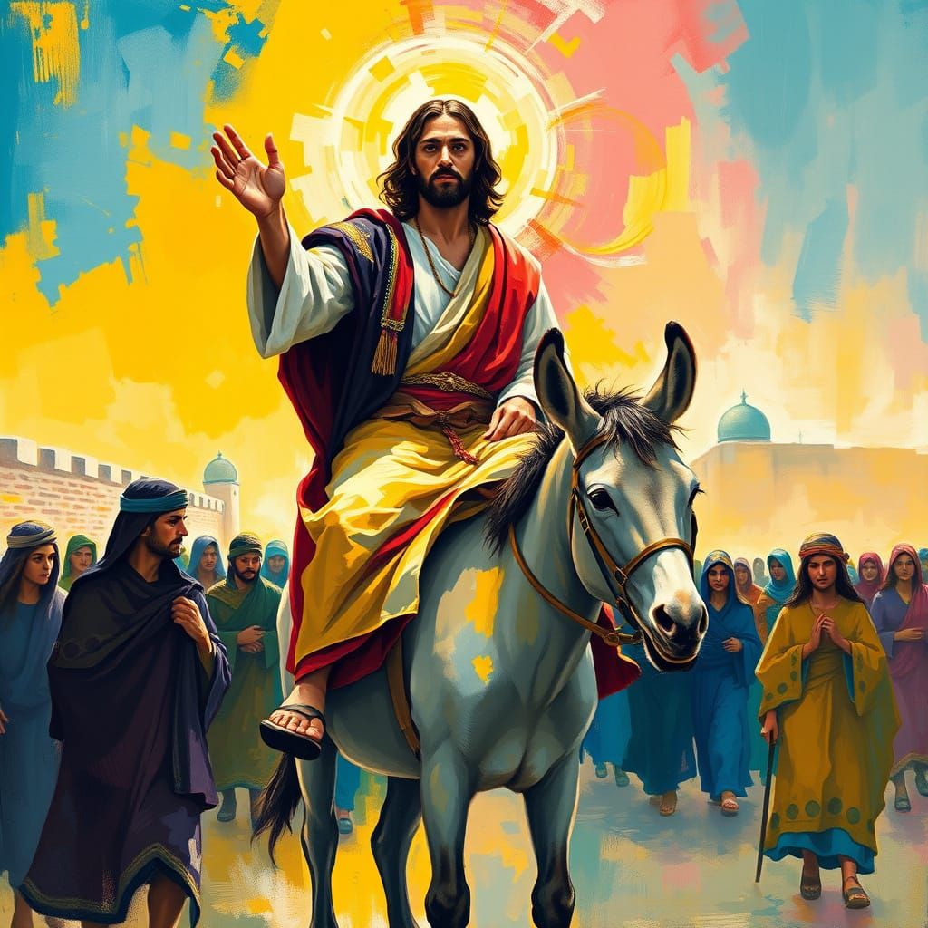 Ith simplex clouses On the feast of the Lord Jesus enters Jerusalem greeting the crowds eleat a modest and ugly  donkey,...