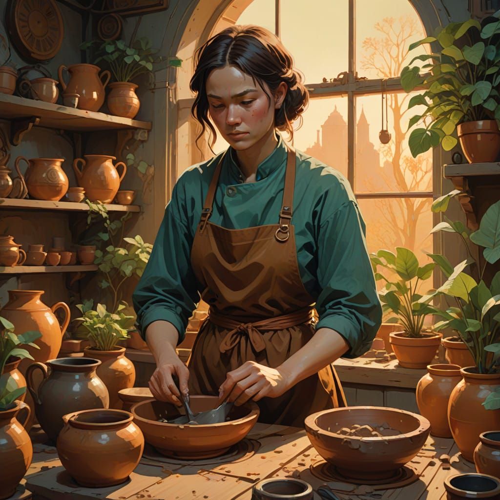 Lady making clay pots 