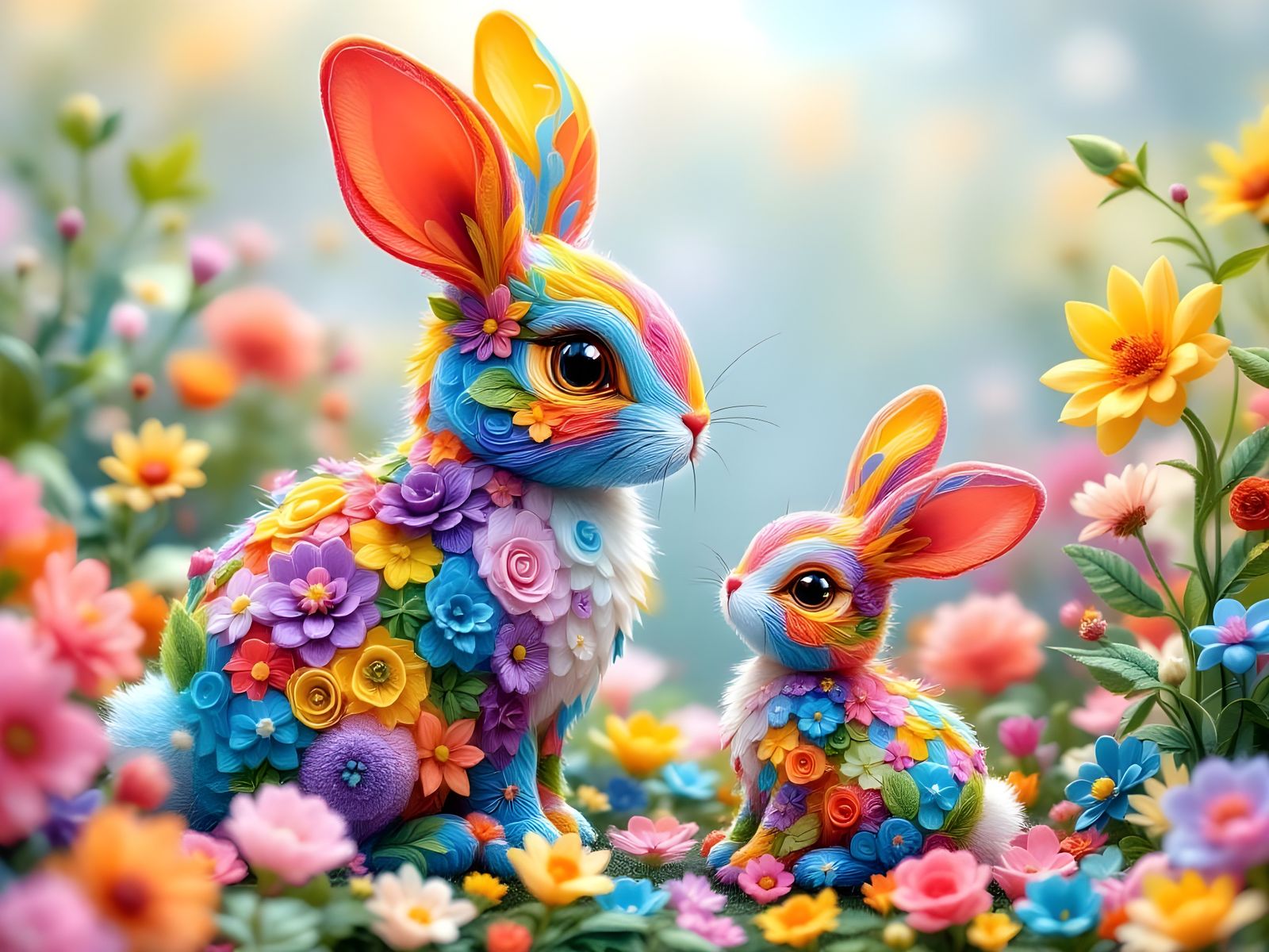 Mother and baby rabbit crafted from cut and shaped felt sheets  by @Gary Murakami