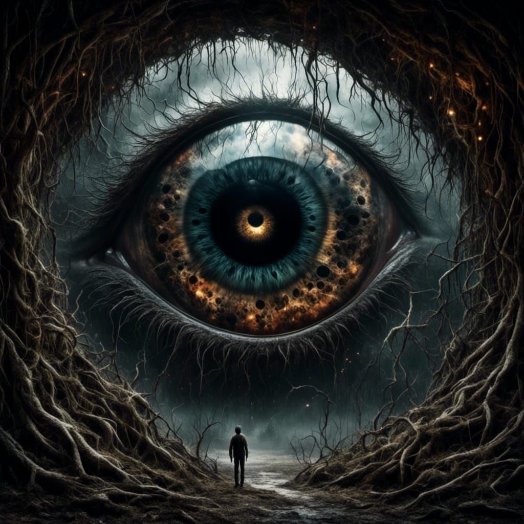 Dark Fantasy Eye: Double Exposure Landscape Art