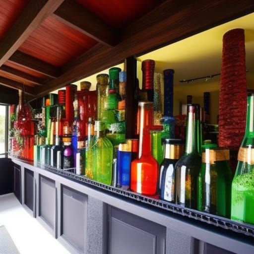 A house completely built out of colourful bottles, bottles, house