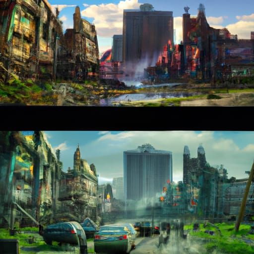 Detroit Before and After the Attack: Detailed Matte Painting